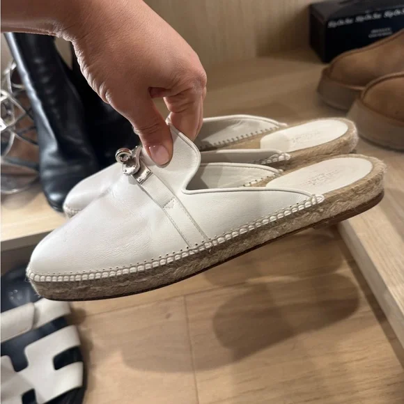 Hermes Cream Espadrilles with Silver Buckle - Picture 6 of 6
